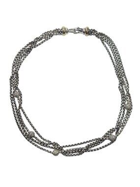 David Yurman Sterling 18k Yellow Gold 4 Strand Diamond Sphere Necklace #25227
